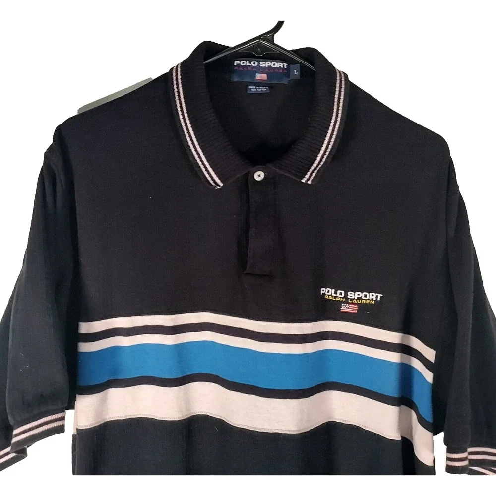 Vtg Sport Ralph Lauren Polo Shirt‎ 90's Men's Large Shirt Knit Color Stripes